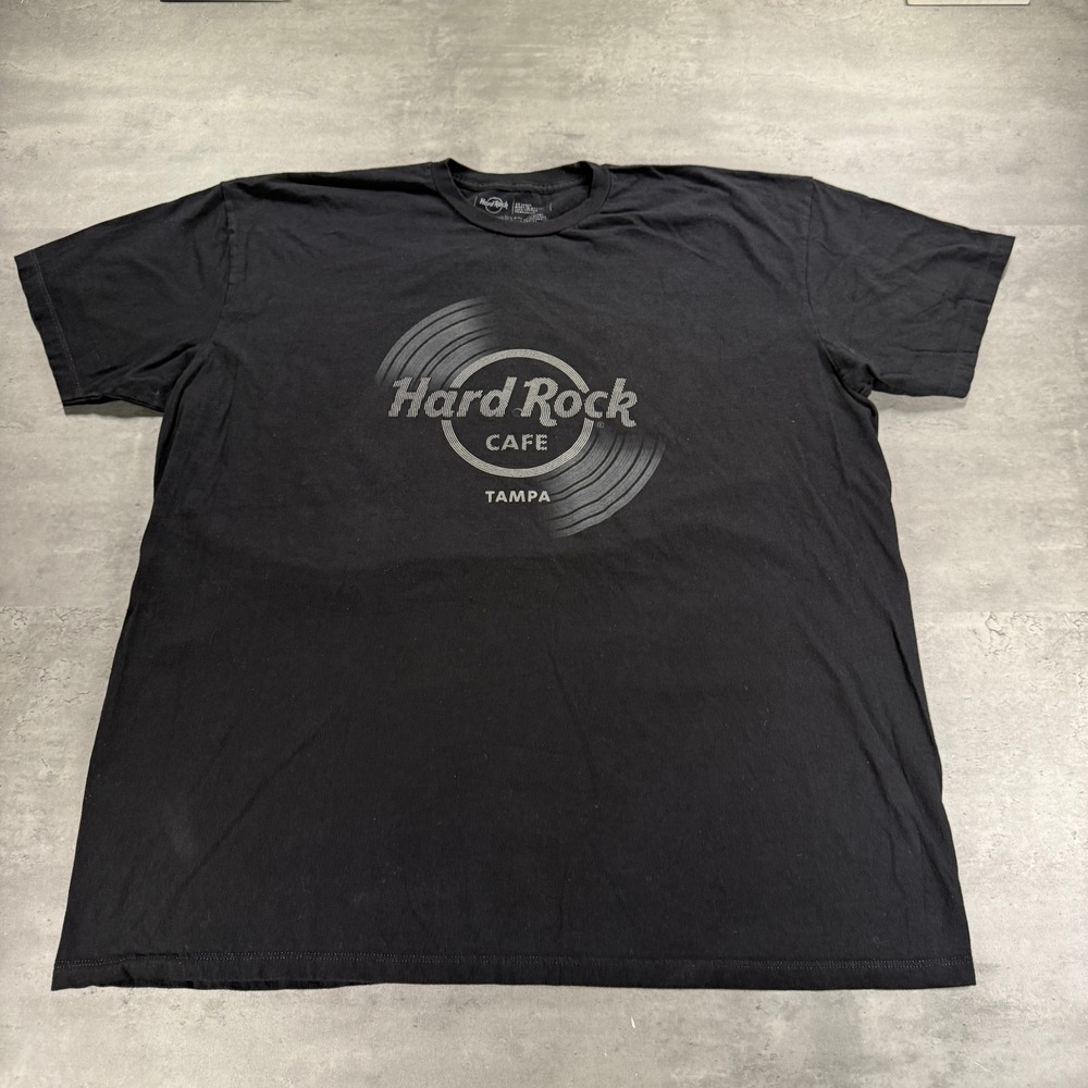 Hard Rock Cafe T-Shirt Mens XXL 2XL Tampa Vinyl Record Graphic Black Gray